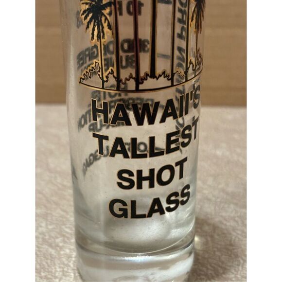 Hawaii Retro Shot Glass-WORLDS TALLEST-Black/Gold Palm Trees EUC - Picture 2 of 7